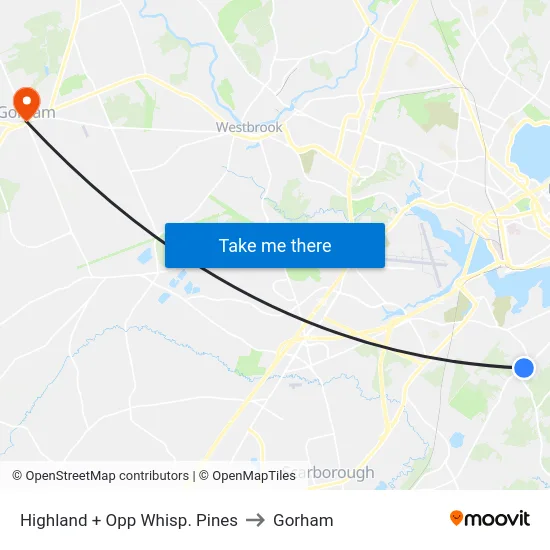 Highland + Opp Whisp. Pines to Gorham map