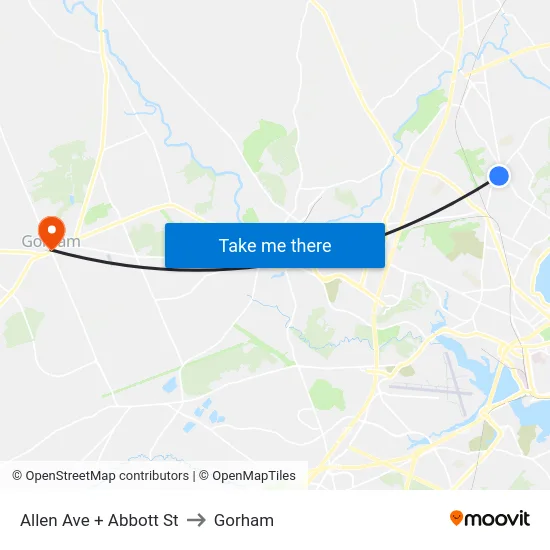 Allen Ave + Abbott St to Gorham map