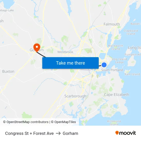 Congress St + Forest Ave to Gorham map