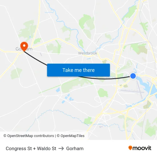 Congress St + Waldo St to Gorham map