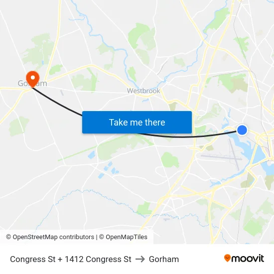 Congress St + 1412 Congress St to Gorham map