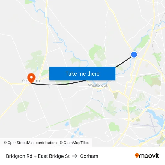 Bridgton Rd + East Bridge St to Gorham map