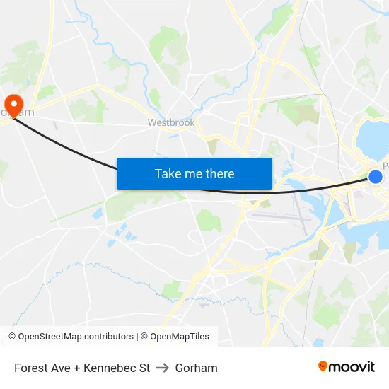 Forest Ave + Kennebec St to Gorham map
