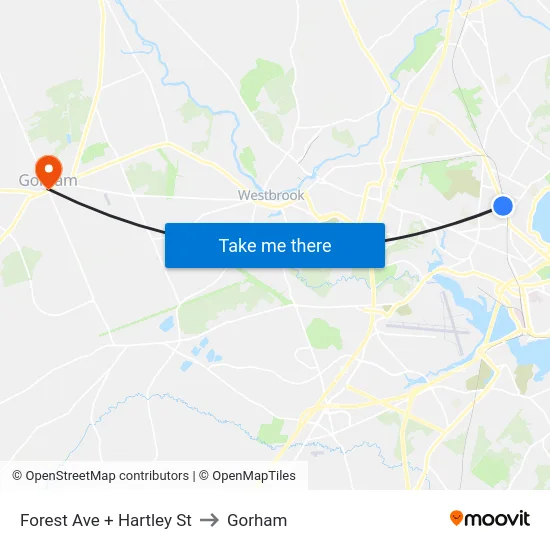 Forest Ave + Hartley St to Gorham map