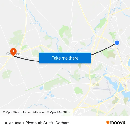 Allen Ave + Plymouth St to Gorham map