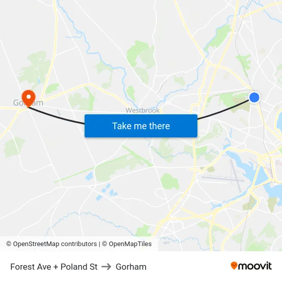 Forest Ave + Poland St to Gorham map