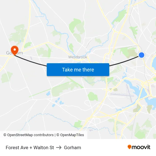 Forest Ave + Walton St to Gorham map