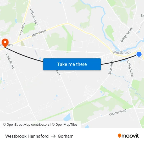 Westbrook Hannaford to Gorham map