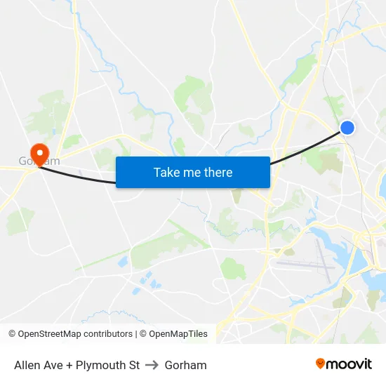 Allen Ave + Plymouth St to Gorham map