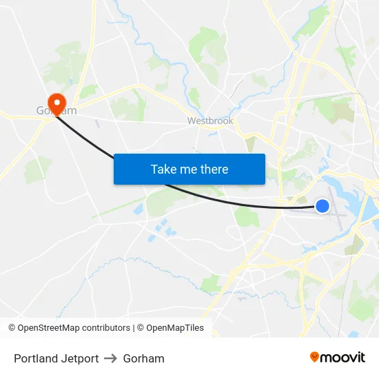 Portland Jetport to Gorham map