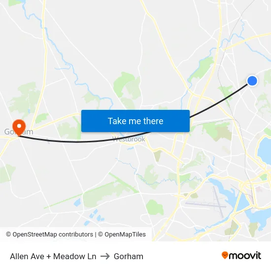 Allen Ave + Meadow Ln to Gorham map