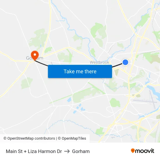 Main St + Liza Harmon Dr to Gorham map