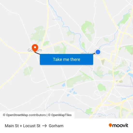 Main St + Locust St to Gorham map