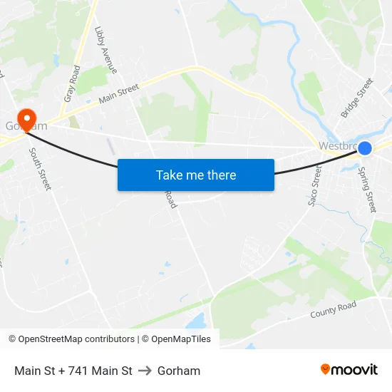 Main St + 741 Main St to Gorham map