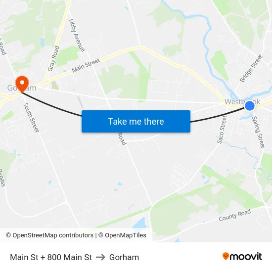 Main St + 800 Main St to Gorham map