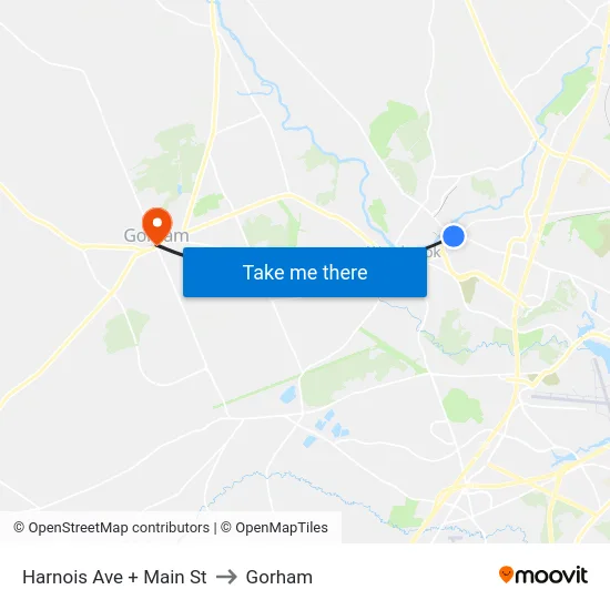 Harnois Ave + Main St to Gorham map