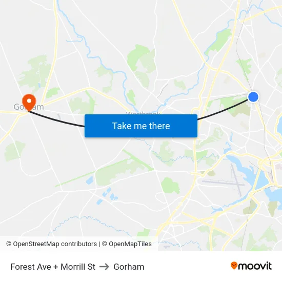 Forest Ave + Morrill St to Gorham map