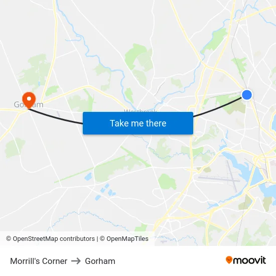 Morrill's Corner to Gorham map