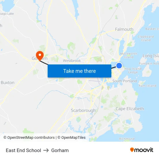 East End School to Gorham map