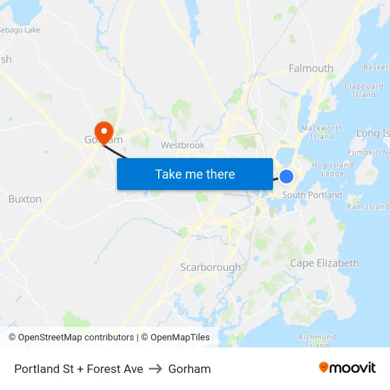 Portland St + Forest Ave to Gorham map