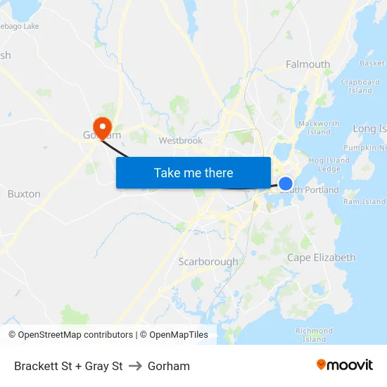 Brackett St + Gray St to Gorham map