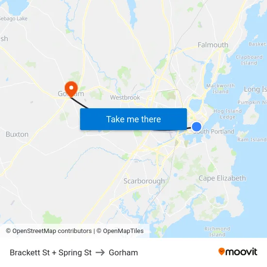 Brackett St + Spring St to Gorham map