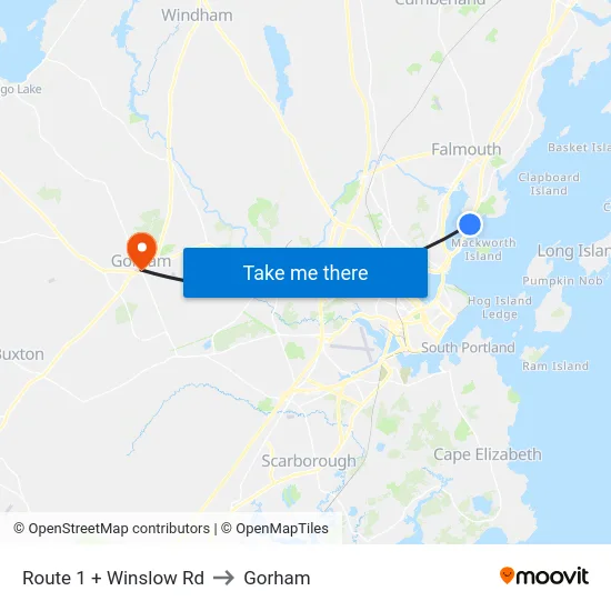 Route 1 + Winslow Rd to Gorham map