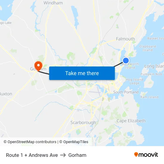 Route 1 + Andrews Ave to Gorham map