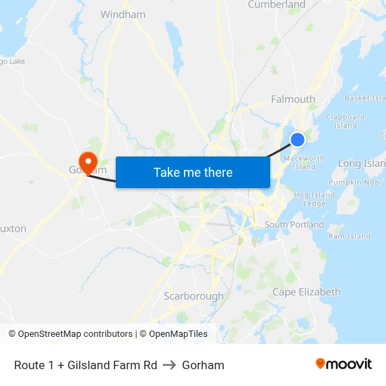 Route 1 + Gilsland Farm Rd to Gorham map