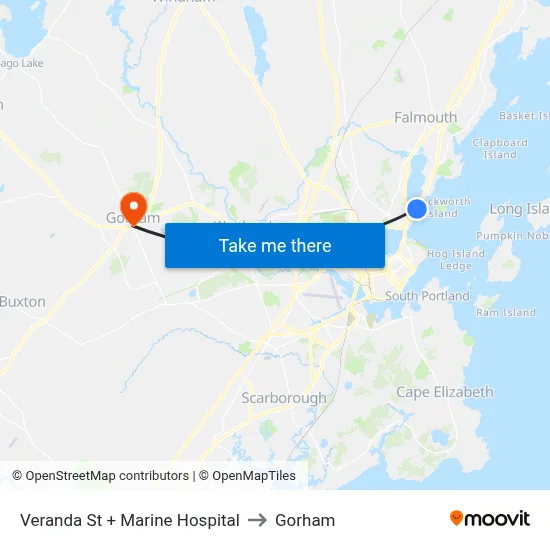 Veranda St + Marine Hospital to Gorham map
