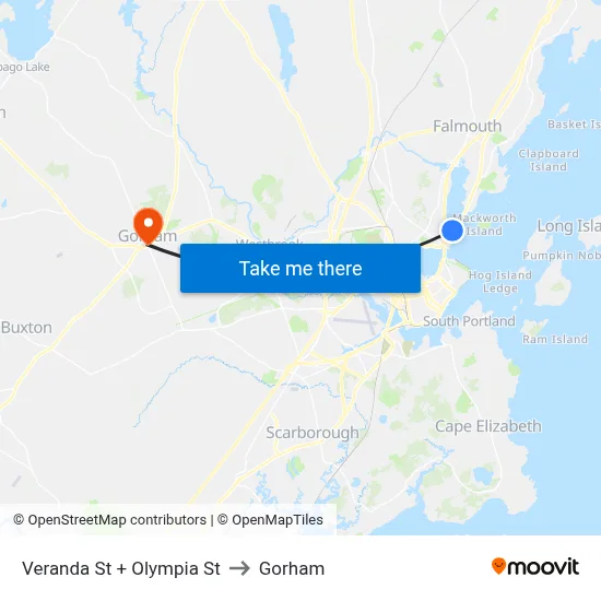 Veranda St + Olympia St to Gorham map