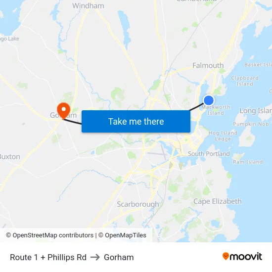 Route 1 + Phillips Rd to Gorham map