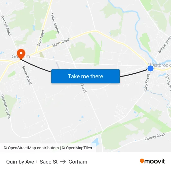 Quimby Ave + Saco St to Gorham map