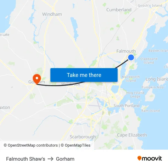 Falmouth Shaw's to Gorham map