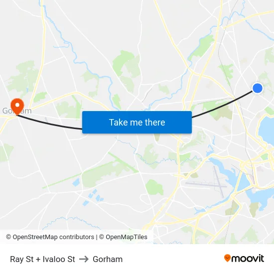 Ray St + Ivaloo St to Gorham map