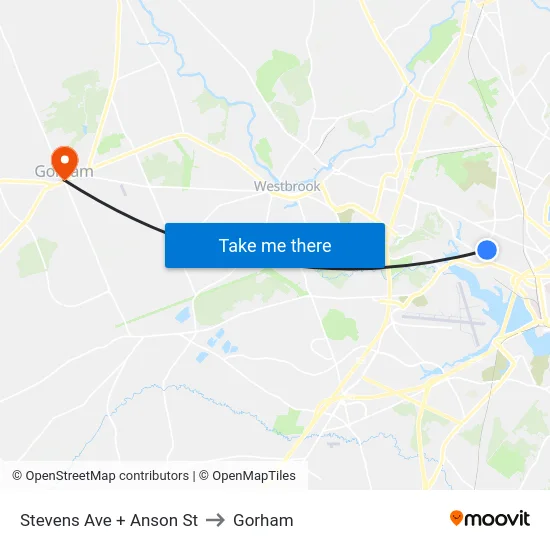 Stevens Ave + Anson St to Gorham map