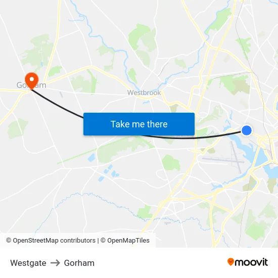 Westgate to Gorham map