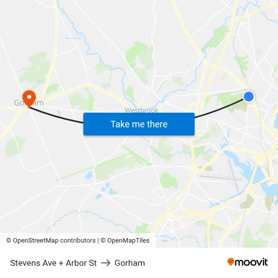 Stevens Ave + Arbor St to Gorham map