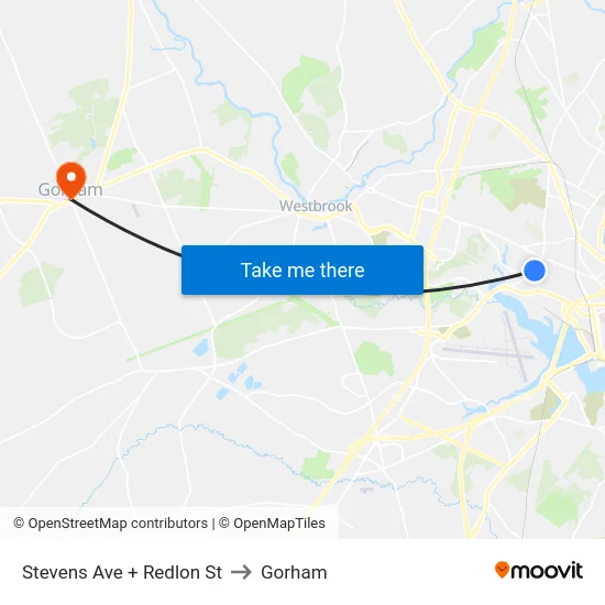 Stevens Ave + Redlon St to Gorham map