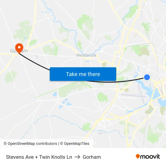 Stevens Ave + Twin Knolls Ln to Gorham map
