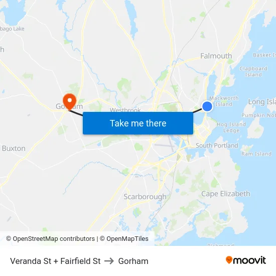 Veranda St + Fairfield St to Gorham map