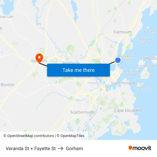 Veranda St + Fayette St to Gorham map