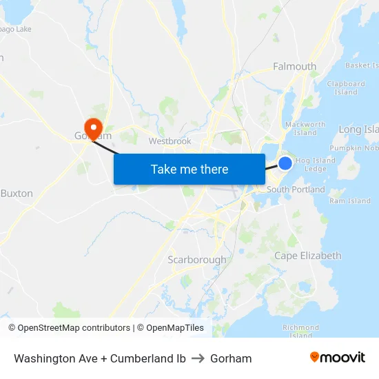 Washington Ave + Cumberland Ib to Gorham map