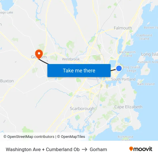 Washington Ave + Cumberland Ob to Gorham map