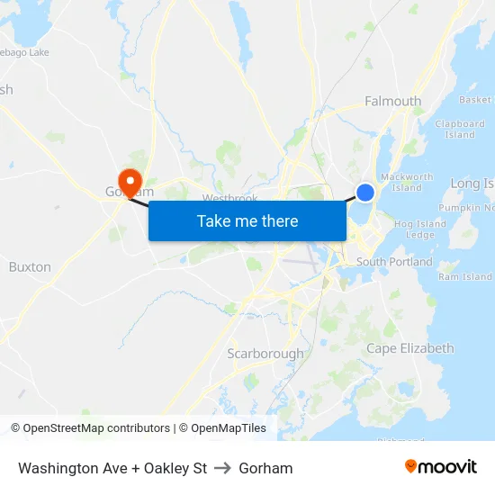 Washington Ave + Oakley St to Gorham map