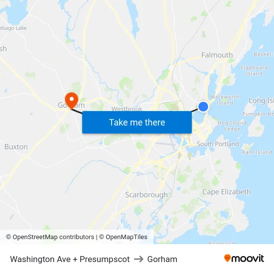 Washington Ave + Presumpscot to Gorham map