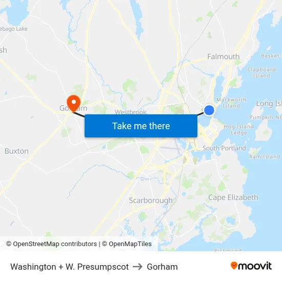 Washington + W. Presumpscot to Gorham map