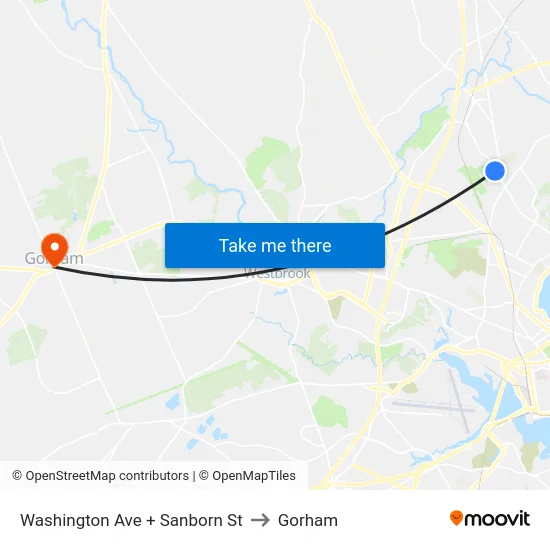 Washington Ave + Sanborn St to Gorham map