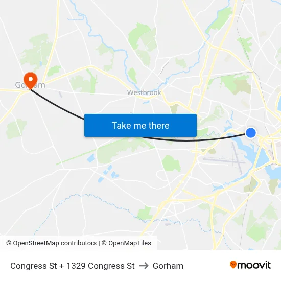 Congress St + 1329 Congress St to Gorham map