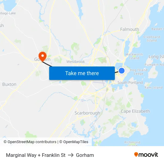 Marginal Way + Franklin St to Gorham map